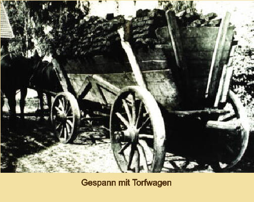 Gespann mit Torfwagen